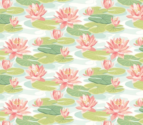 OHPOPSI Waterlily Duck Egg & Coral Wallpaper IKA50102W