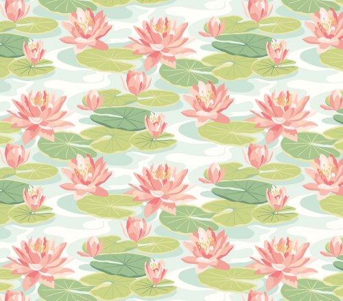 OHPOPSI Waterlily Duck Egg & Coral Wallpaper IKA50102W