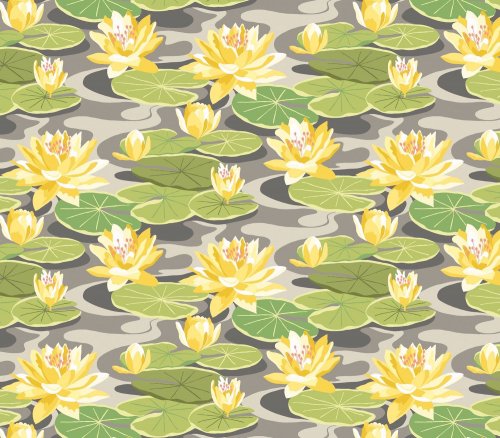 OHPOPSI Waterlily Charcoal & Mustard Wallpaper IKA50105W