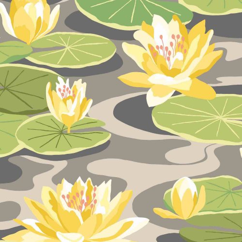 OHPOPSI Waterlily Charcoal & Mustard Wallpaper IKA50105W