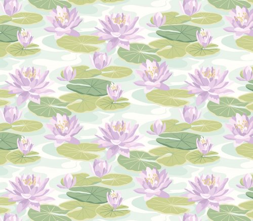 OHPOPSI Waterlily Powder Blue & Lilac Wallpaper IKA50107W