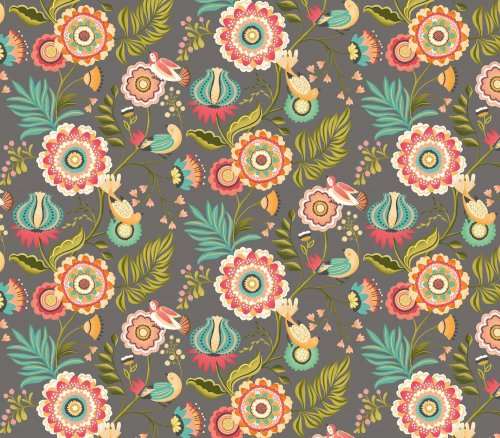 OHPOPSI Ichika Trail Charcoal & Teal Wallpaper IKA50110W