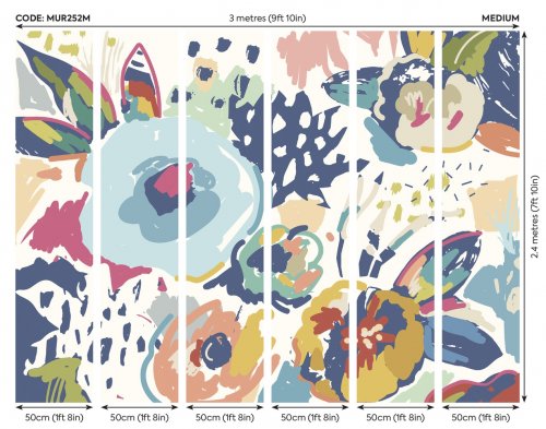 Origin Murals Abstract Floral Navy Blue Mural Panels