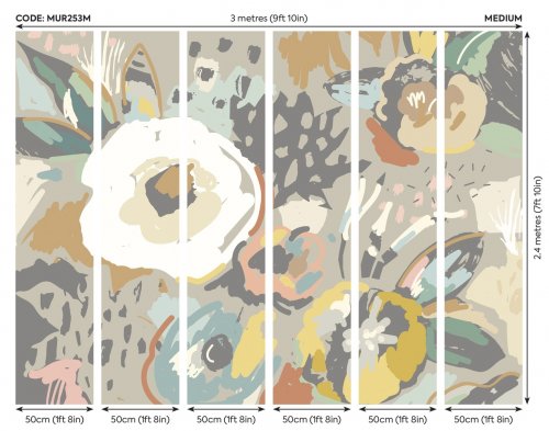 Origin Murals Abstract Floral Warm Grey Mural Panels