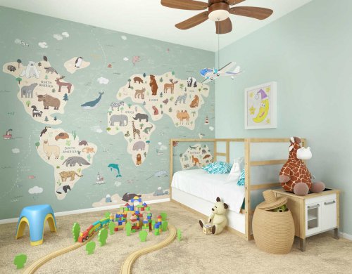 Origin Murals Children's World Map Mural Room