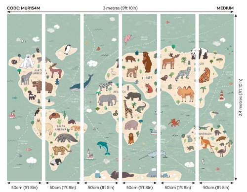 Origin Murals Children's World Map Mural Panels