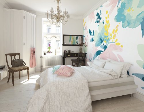 Origin Murals Graphic Flower Blush & Jade Mural Room