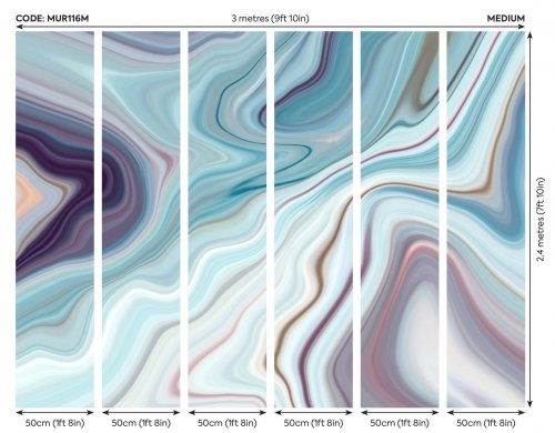 Origin Murals Marbled Ink Soft Teal Mural Panels