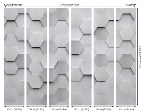 Origin Murals Metal Hexagons Silver Mural Panels