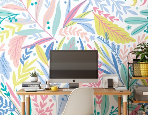 Origin Murals Patterned Leaves Pastel Mural Room