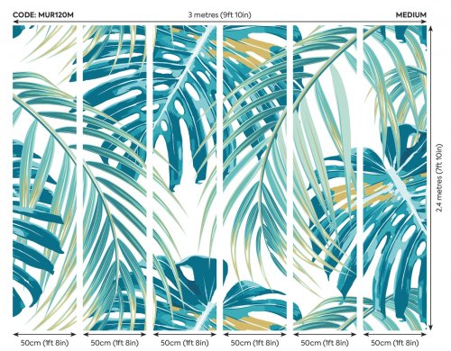 Origin Murals Tropical Leaves Teal Mural Panels