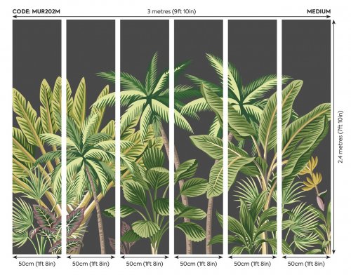 Origin Murals Tropical Palm Trees Black Mural Panels