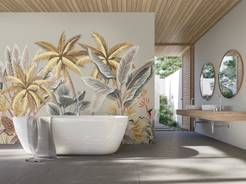 Origin Murals Tropical Palm Leaves Grey Mural Room