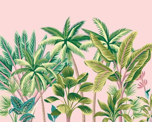 Origin Murals Tropical Palm Trees Pink Mural