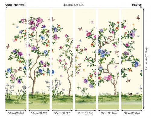 Origin Oriental Flower Tree Cream Mural Panels