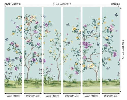 Origin Oriental Flower Tree Blue Mural