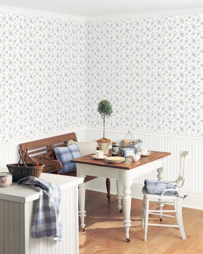 Galerie Pretty Prints Blossom Mini Cream & Blue Wallpaper Room