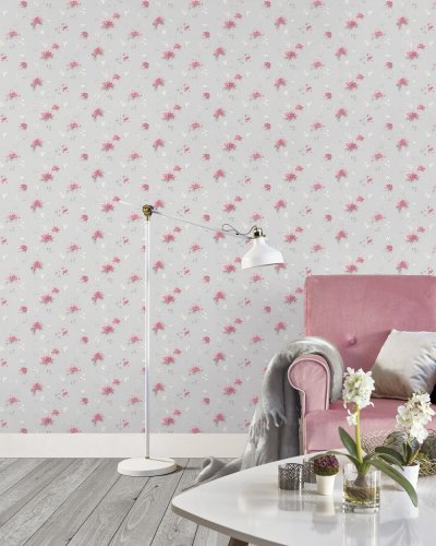 Galerie Pretty Prints Hortensia Trail Pink / Grey / Beige Wallpaper Room