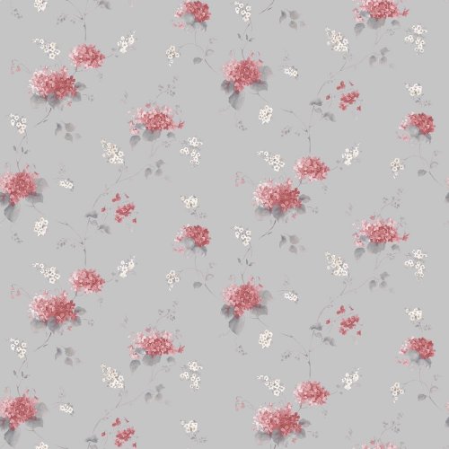 Galerie Pretty Prints Hortensia Trail Pink / Grey / Beige Wallpaper