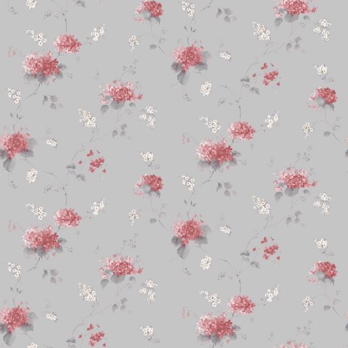 Galerie Pretty Prints Hortensia Trail Pink / Grey / Beige Wallpaper