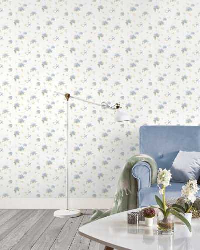 Galerie Pretty Prints Hortensia Trail Navy / Green / Light Yellow Wallpaper Room