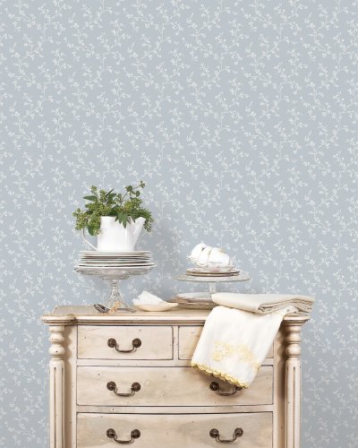 Galerie Pretty Prints Siena's Trail Blue & White Wallpaper Room