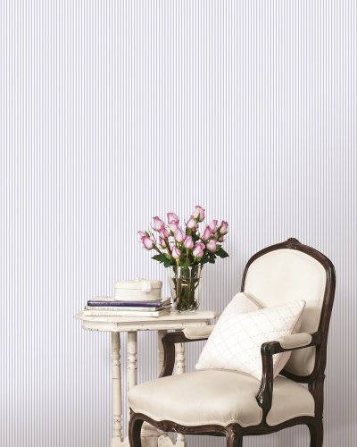Galerie Pretty Prints Ticking Stripe White & Purple Wallpaper Room