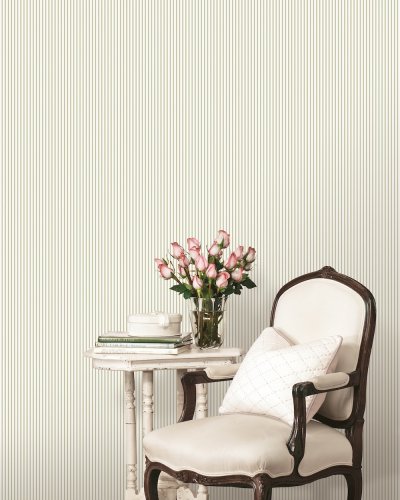 Galerie Pretty Prints Ticking Stripe White & Olive Wallpaper Room