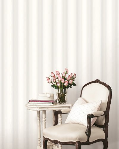 Galerie Pretty Prints Ticking Stripe White & Beige Wallpaper Room