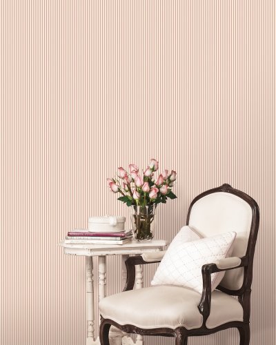 Galerie Pretty Prints Ticking Stripe Cream & Red Wallpaper Room