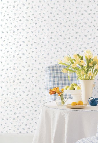 Galerie Pretty Prints Rainbow Floral Blue & Green Wallpaper Room