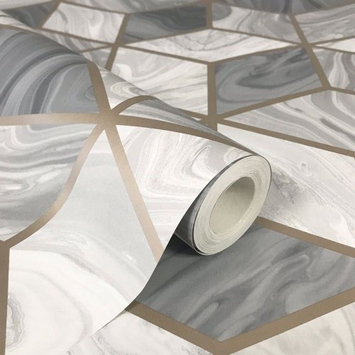 Rasch Marble Geo Grey Wallpaper