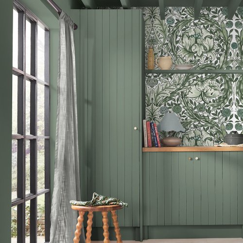 Interior wall painted in Forest Road for a unique dusky green look