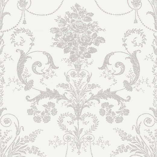 Laura Ashley Josette White & Dove Grey Wallpaper 113378