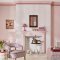 Candy stripe floral wallpaper in soft pink and red tones