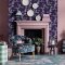 Cath Kidston Birds & Berries Navy wallpaper, bold navy background with pink birds and flowers