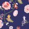 Cath Kidston Catnip Navy Wallpaper pattern showing bold florals and playful cats