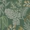 Superfresco Easy Richmond Forest Green Wallpaper flat design showing botanical print with white and ochre leaves on a deep green background.