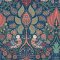 Flat image of William Morris at Home Dove & Rose Midsummer wallpaper in navy, green, and coral tones