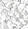 Flat image of A Street Prints Serena Charcoal Wallpaper showing pagodas and cranes