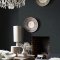 Room styled with Abigail Ahern Weathered Linen Midnight wallpaper for a cosy, dramatic look