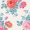 Archive Rose Blue & Pink wallpaper swatch with vintage roses and teal-toned foliage on a cream background.