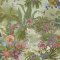 Paul Moneypenny Floral Hall green wallpaper roll shot with tropical jungle design and colourful birds.